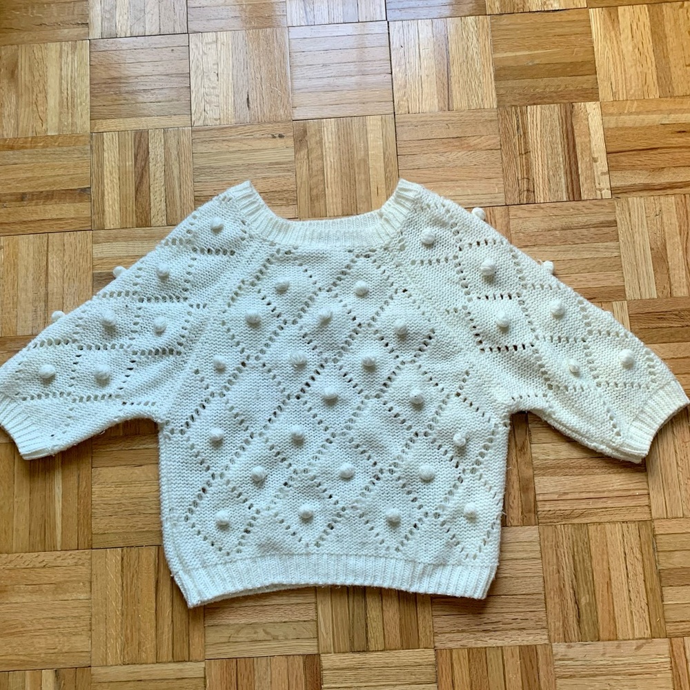 Katsumi Pompom Textured Knit Cropped Sweater Sz M